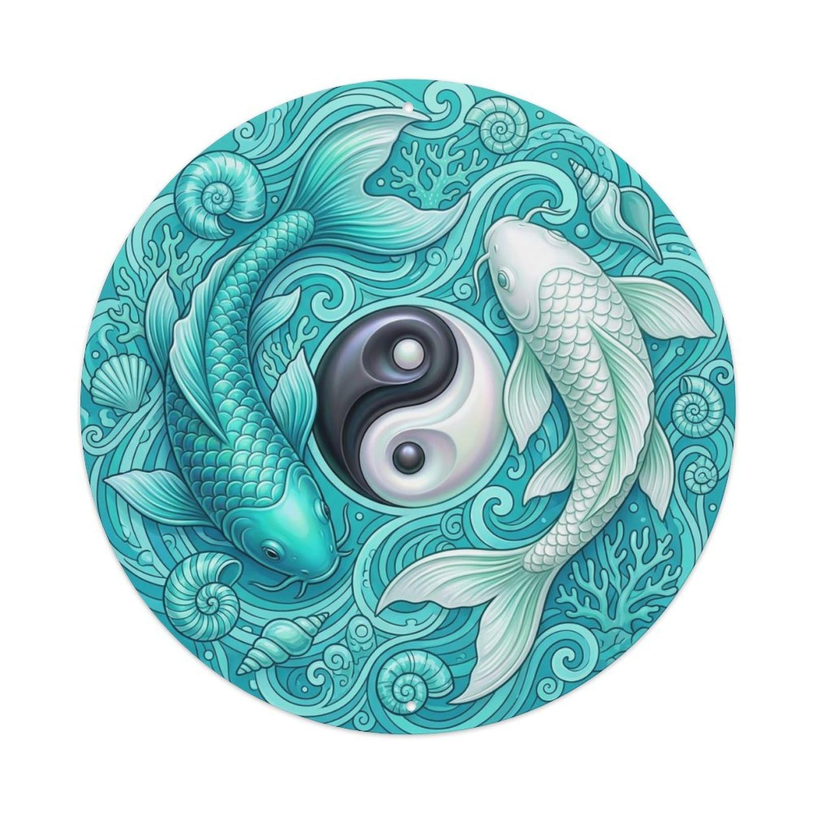 Olyhtr 8X8inch Classic Style Yin Yang Koi Energy Tropical Traditional Metal Tin Sign