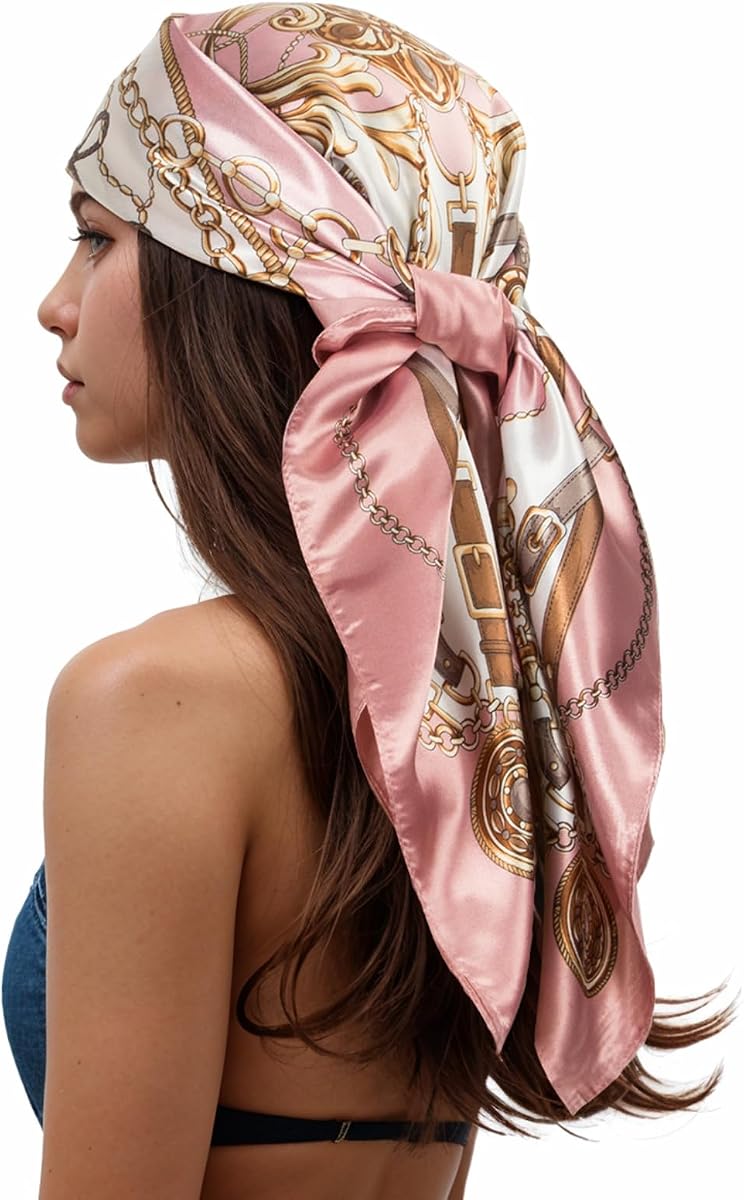 RIIQIICHY 35 Inches Head Scarf for Women Silky Feel Hair Wrapping Square Printed Scarves Top Fashion Accessory