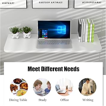 Wall Mounted Folding Table,Folding Wall Mounted Desk, Space Saving Fold Down Floating Desk for Study, Drop Leaf Tables for Small Spaces (Color : Black, Size : 90x50cm/35x20in)