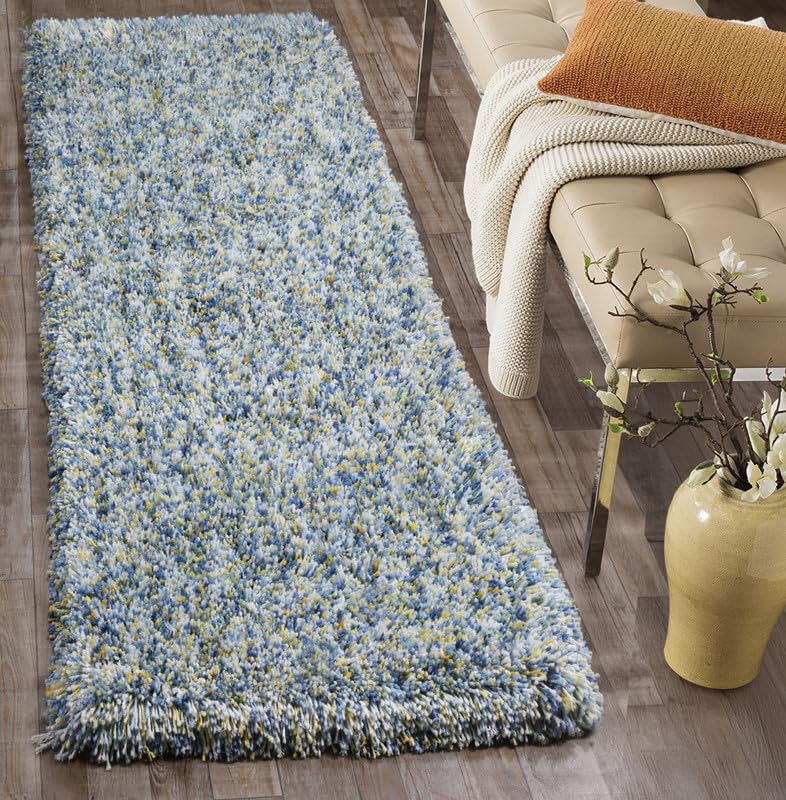 Image of FIASCO Tie Dye Shaggy Carpet Bedside Runner 2 Inch Pile Height Back in Canvas for Bedroom, Kids Room, Guest Room Microfiber Soft Plush Fluffy Shaggy Carpet | 1.5x4 Feet Yellow Ivory Mix