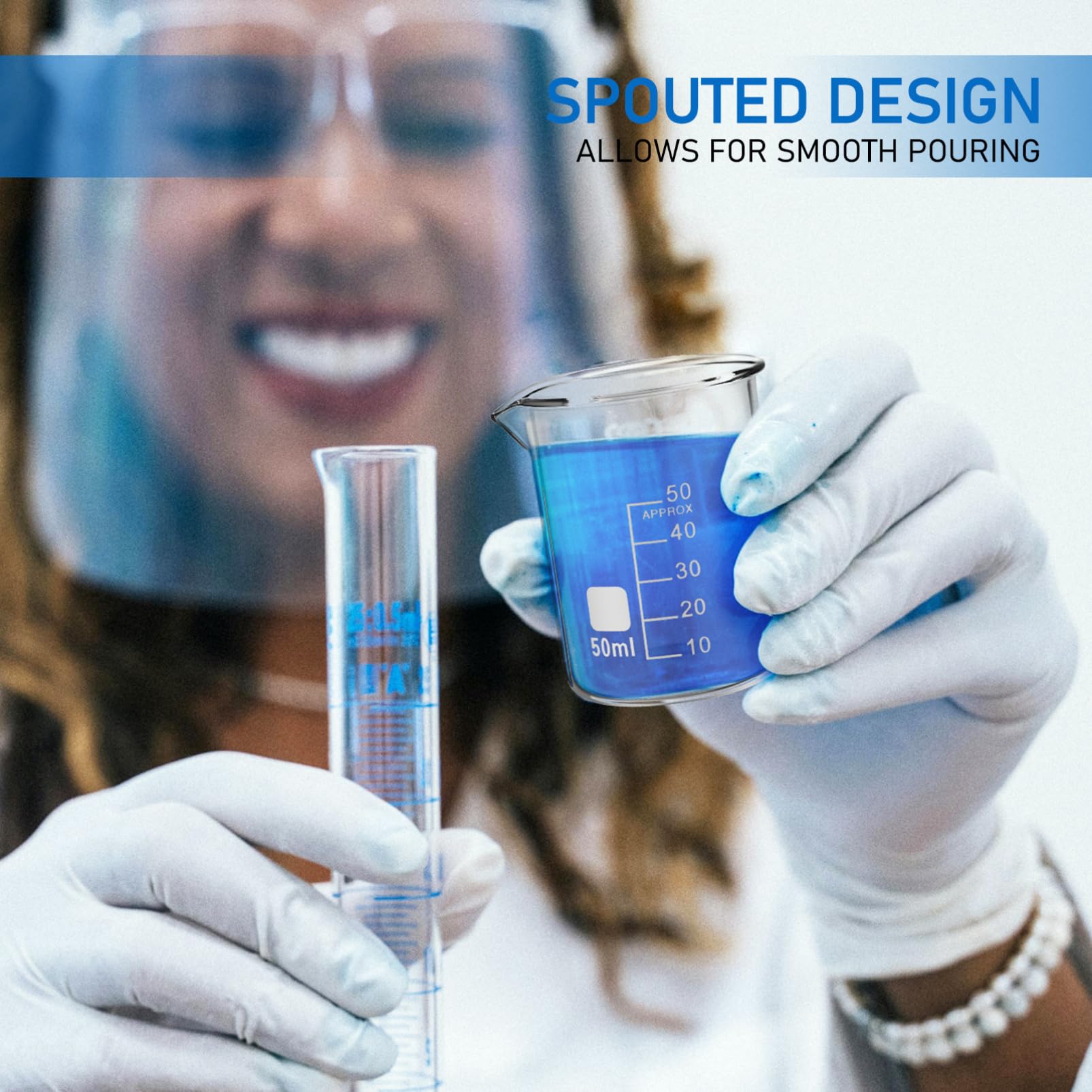 VALICLUD 20 Stück Glas Bechergläser mit Skala 50ml für Labor | Transparent, Niedrige Form, Präzisionsmessung, Robust und Leicht zu Reinigen, Schlichtes Design