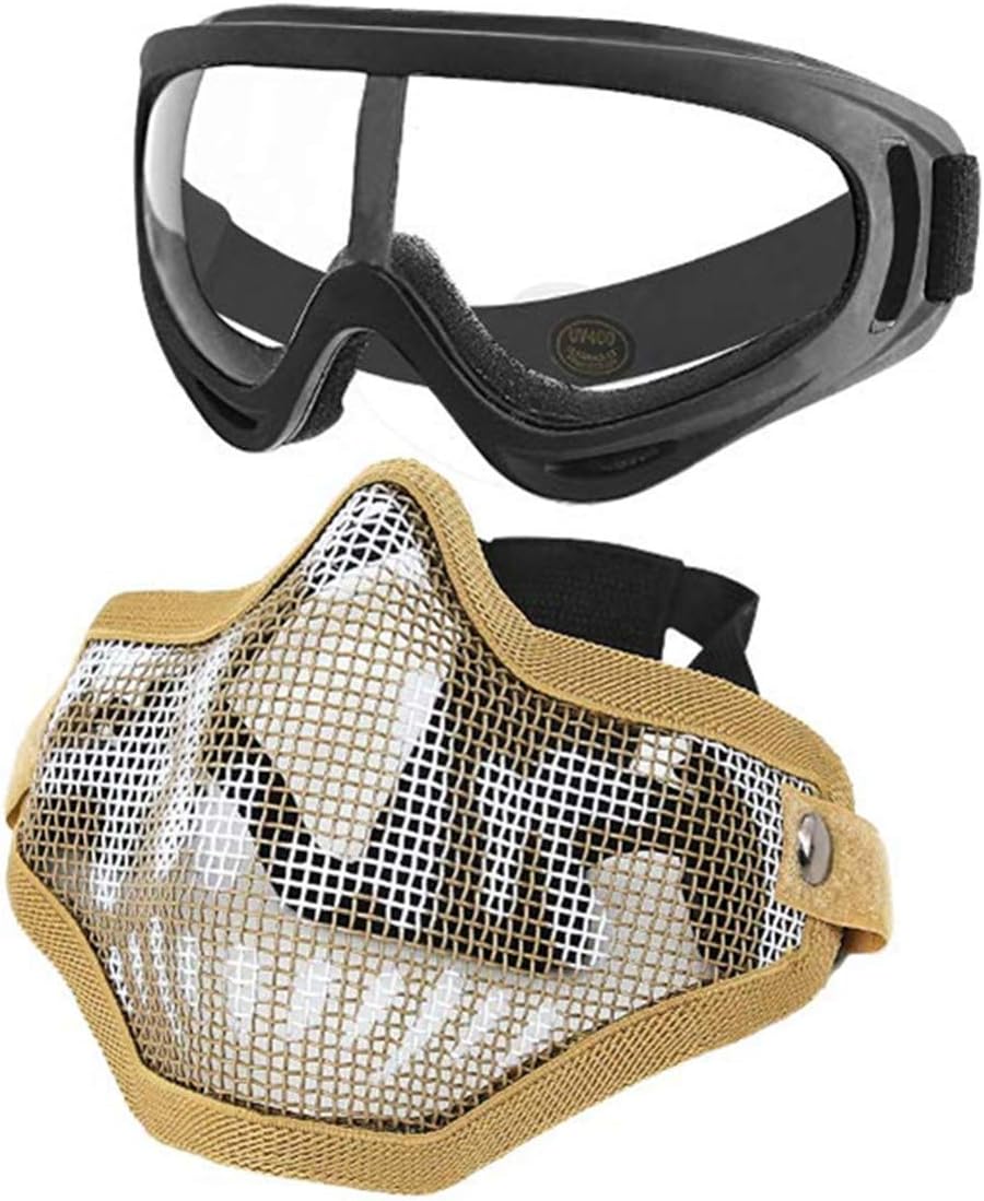 LAOSGE Airsoft Mask,Mesh Half Face Skull Set with Goggles( 1 Pack BBS Included,80 PCS)