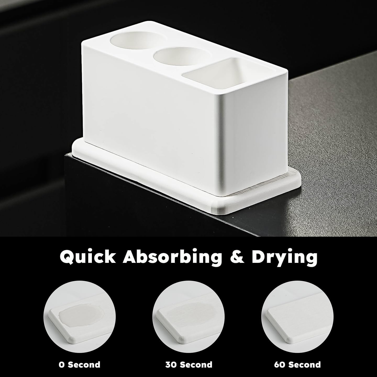 3-Slot Water Absorbent Diatomite Toothbrush Holder,Stable Base for Bathroom