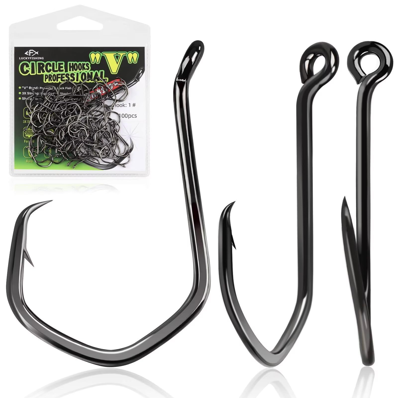 LUCKYFISHING Circle Hooks Catfish Hooks Circle Hooks for Saltwater Freshwater Offset Octopus Hooks 2#-8/0 with 50/60/70/80/100PCS