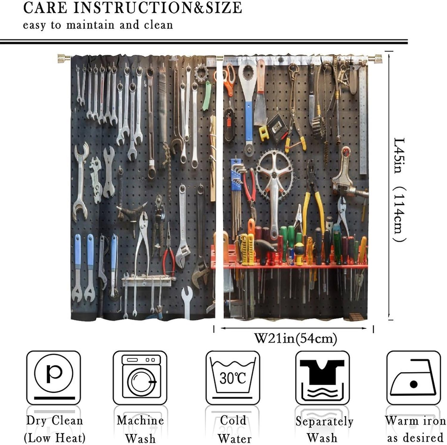 Man Cave Blackout Curtains Vintage Style Tools Wall Tool Shed Workshop Fixing Equipment Curtain with Rod Pocket for Bedroom Home Decor Drapes Window Treatments 2 Panels Set 42x45 Inch