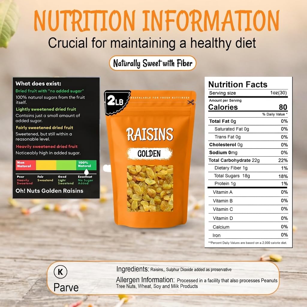 Oh! Nuts Golden Raisins Bulk 2lb - No Sugar Added Dried Fruit image 2