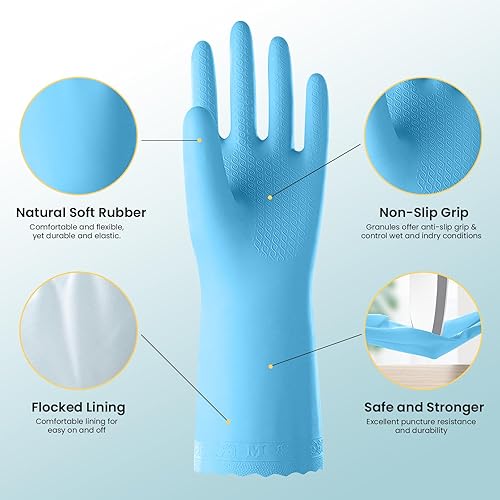 Miniatura 2 de KAQ Guantes de goma para la limpieza del lavaplatos 4 pares de guantes reutilizables para lavar platos de cocina doméstica con forro de algodón