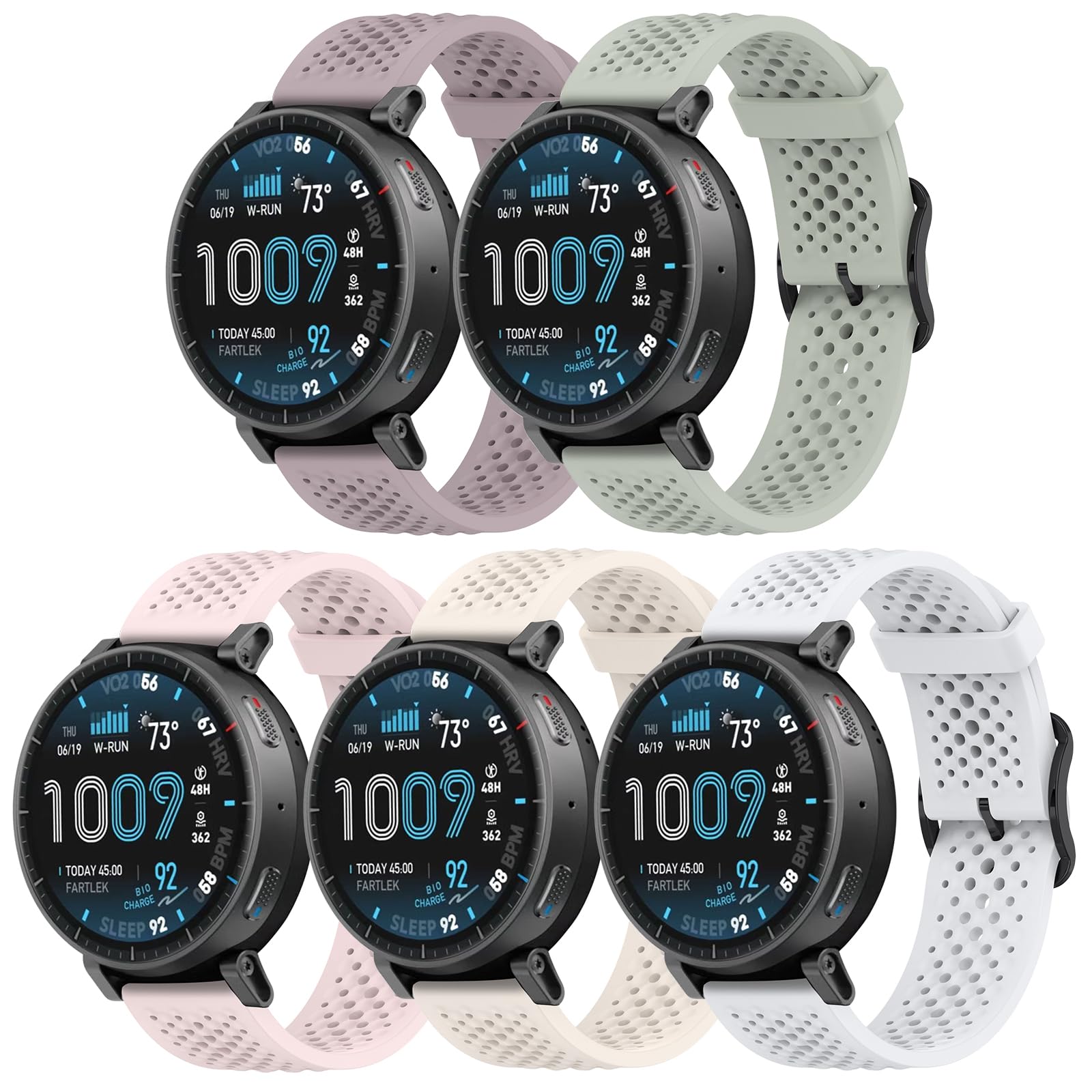 5 Correas Compatibles con Amazfit Active Max/Balance2/Balance/Cheetah Pro/Bip 5/Bip 6, Correa de Silicona de Repuesto, Diseño Transpirable con Orificios, Pulseras de 22 mm