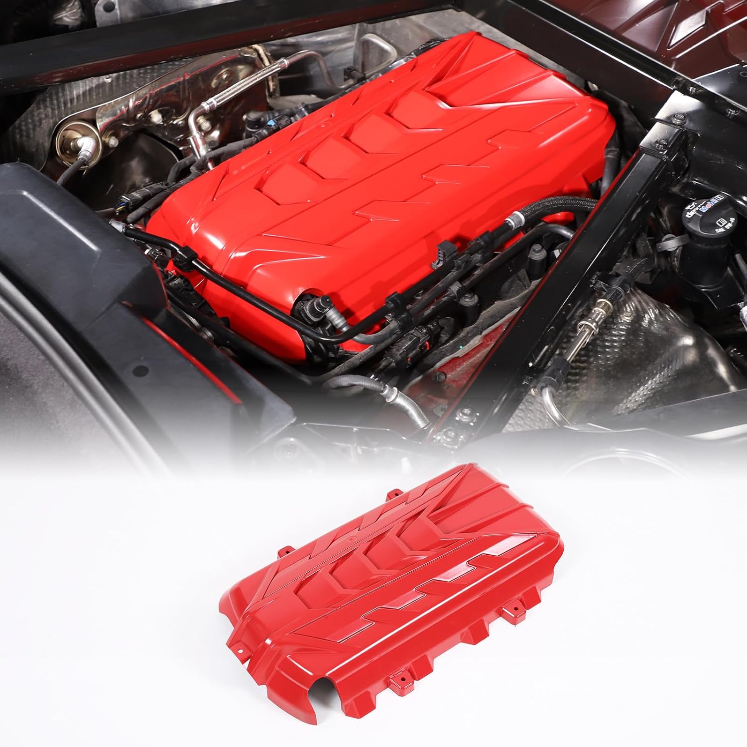 Engine Bay Cover Compatible with Chevrolet Corvette C8 2020-2025 Stingray E-Ray Z51 6.2L, Engine Hood Replacement Parts Protection Cover Accessories (Red)