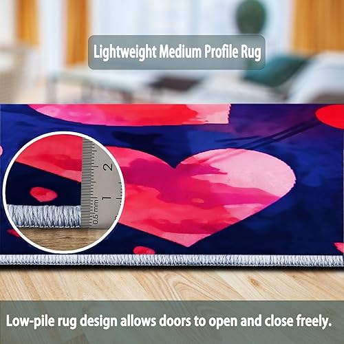 Miniatura 8 de Stain Resistant Round Area Rug 2 ft, Watercolor Retro Heart Soft Non-Slip Circular Carpet, Dark Blue Non-Shedding & Easy Care Circle Rugs for