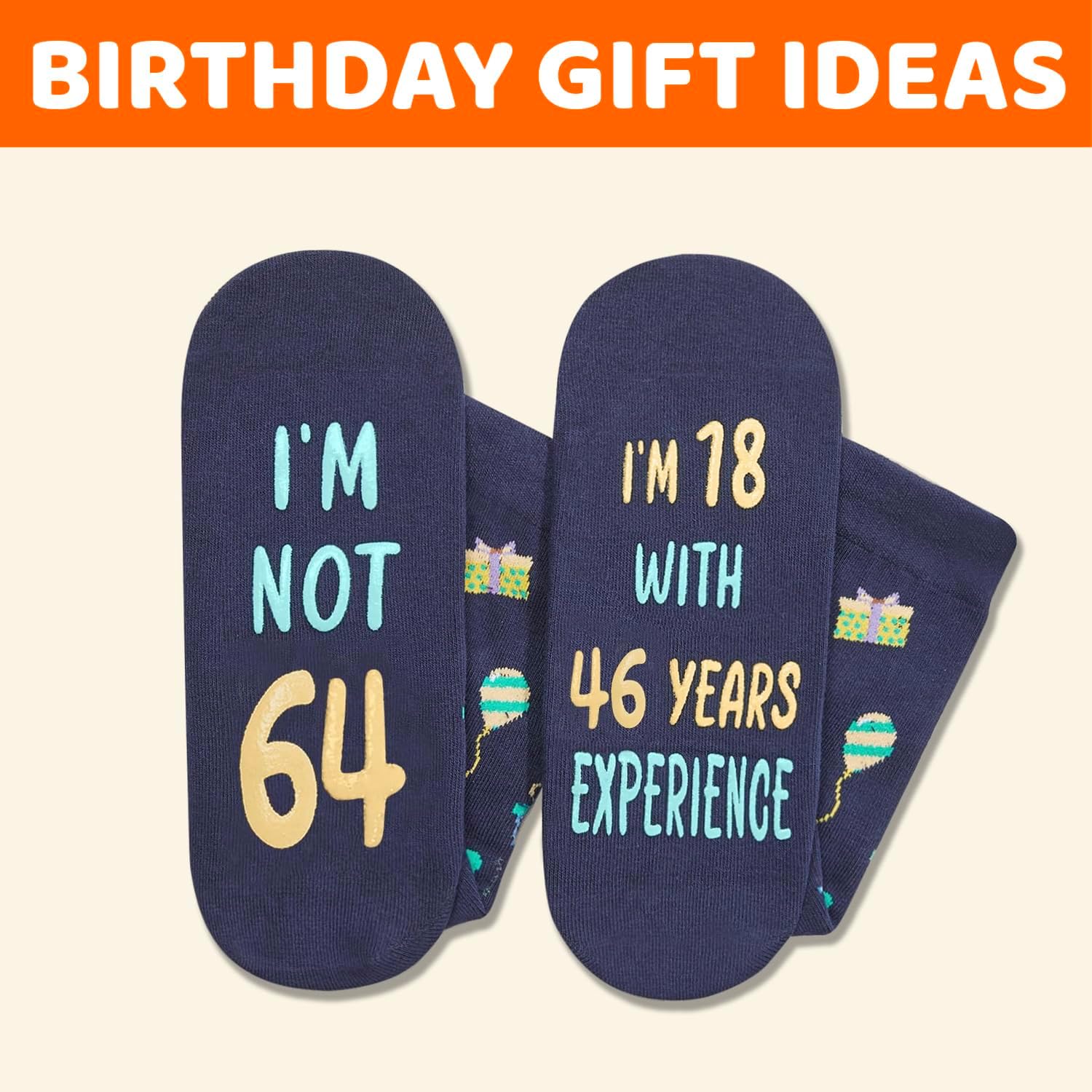 HAPPYPOP 65TH 70TH Birthday Gifts - 61 62 63 64 66 67 68 69 Socks Greeting Card in Dark Blue - Image 5