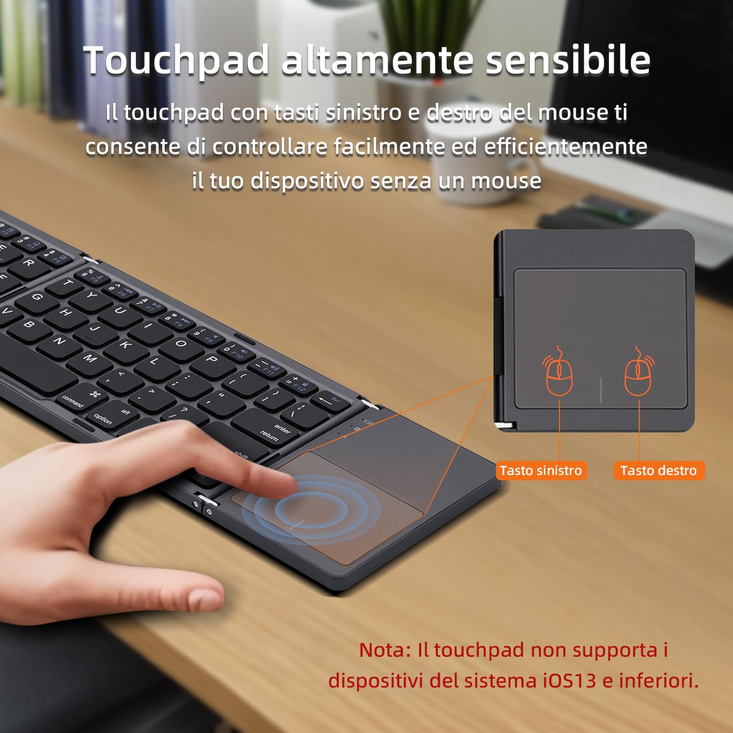 Mcbazel Tastiera Pieghevole Bluetooth 5.0 Senza Fili on Touchpad, Tastiera Portatile Senza fili Ricaricabile per PC, Tablet, Android, iPhone, Windows, Mac, iOS, iPad, Layout US