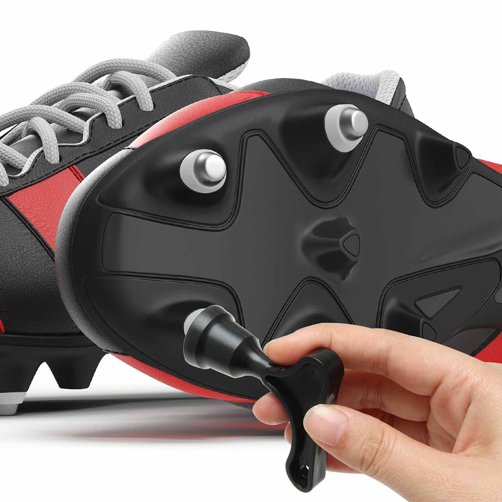 Llave universal de rugby – Reemplaza y ajusta los tacos de bota de fútbol, picos de golf, zapatos de fútbol con herramienta de llave de perno de rugby, color negro