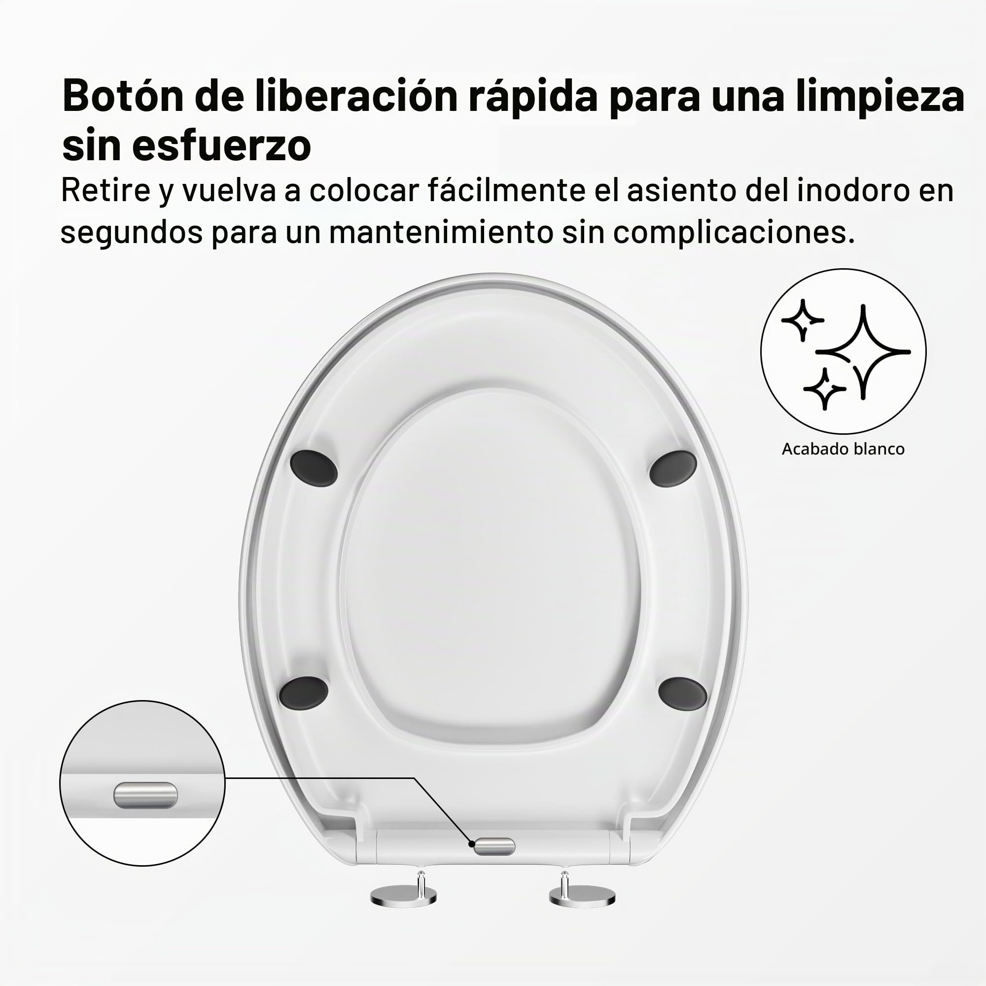 Asiento de inodoro de cierre suave, asiento de inodoro con liberación rápida para una fácil limpieza, asientos de inodoro estándar ovalados, fijación superior simple, asiento de inodoro universal, sin