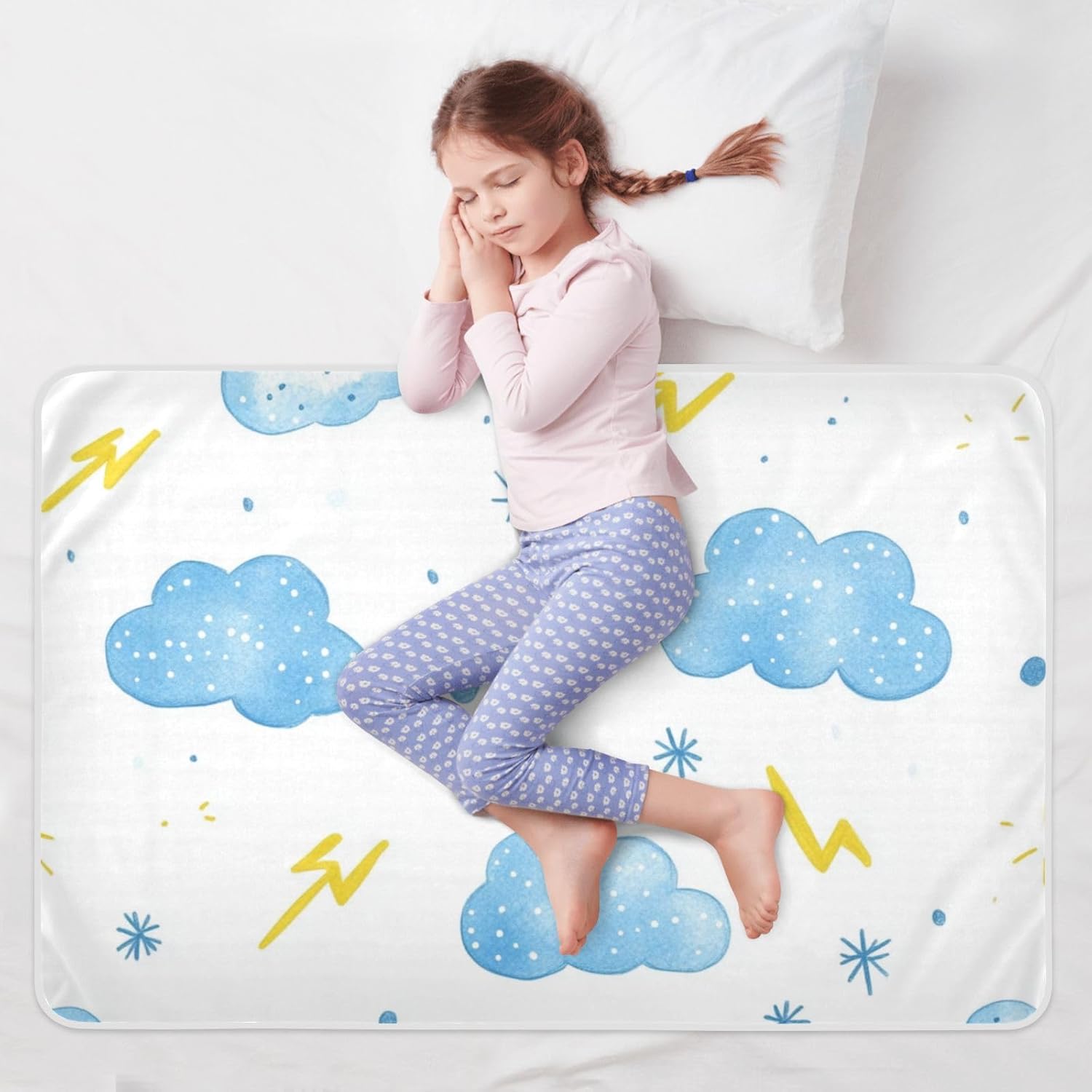 Simple Cartoon Cloud and Lightning Illustration Extra Large Resuable Diaper Mats Water Resistant Diaper Changing Pad Leakproof Quick Drying Travel Mattress for Children Adults Pets, 52" L x 34" W