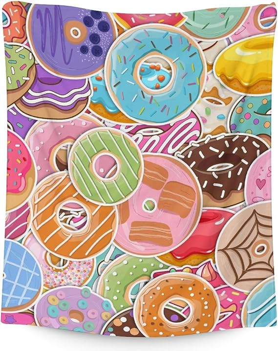 Girls Blanket - 40"x50" Cute Donut Throw Blanket Gifts for Kids & Adults - Colorful Soft Fuzzy Doughnut Blanket for Couch & Living Room