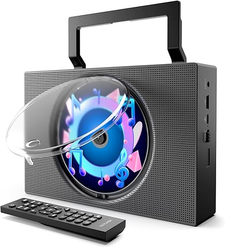Reproductor de CD portátil Boombox con Bluetooth - Reproductor de CD recargable con radio FM, USB, AUX, control remoto - Sistema de sonido estéreo