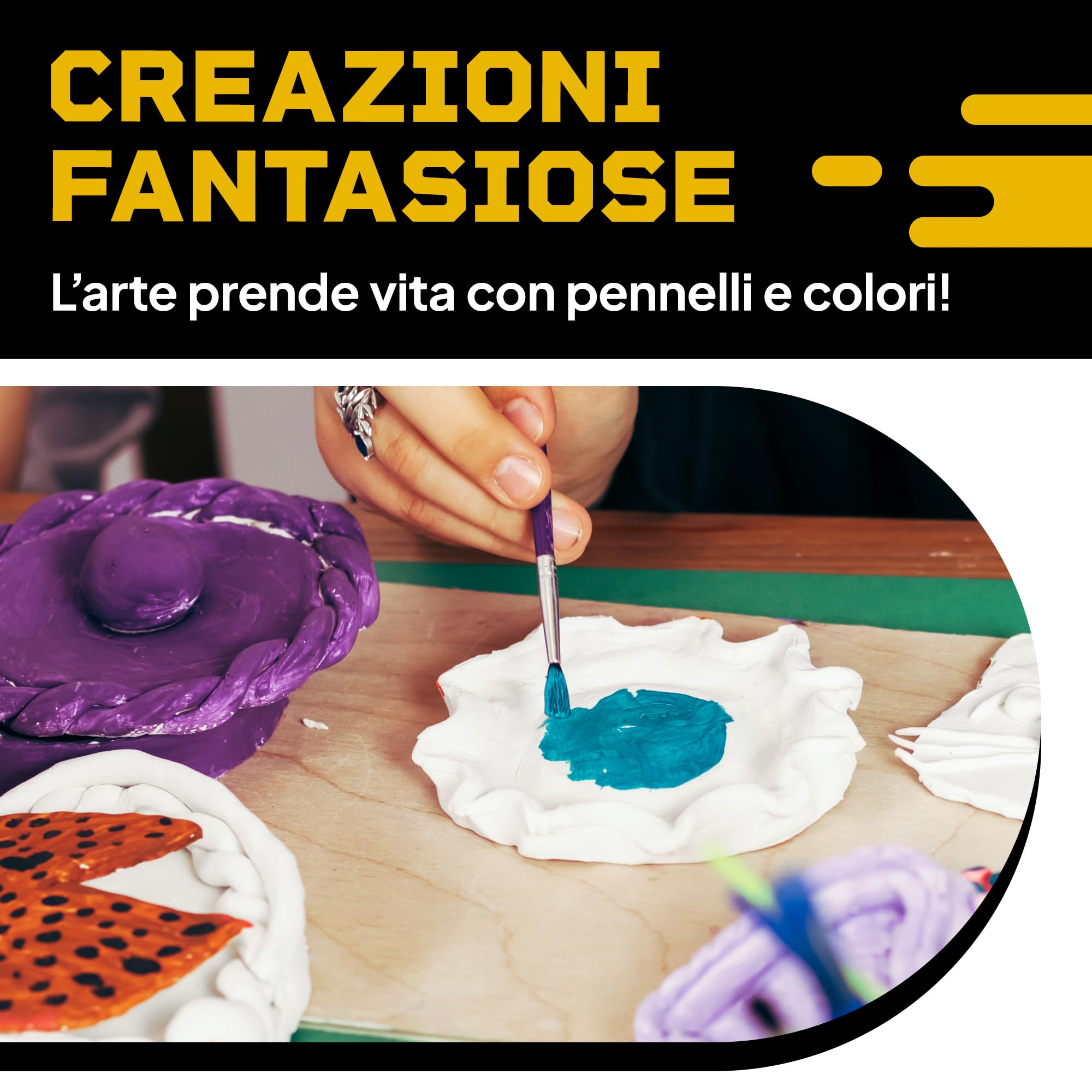 DIBYS Kit Ceramica Fai Da Te per Bambini e Adulti | Kit Argilla Senza Cottura Bianca, Strumenti per Modellare, Colori e Pennelli | Set di Arti | Regalo Creativo | Pottery Kit Air Dry Clay