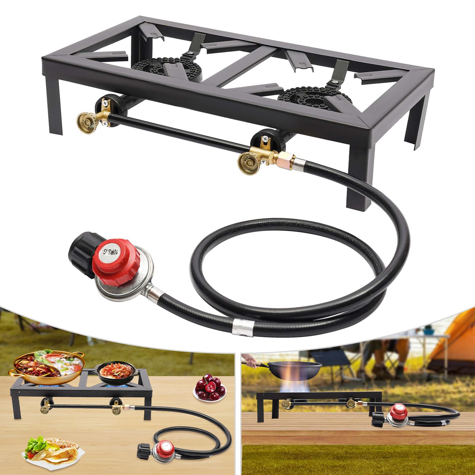 Réchaud à gaz 2 feux 16000W avec grande plaque 48x25 cm