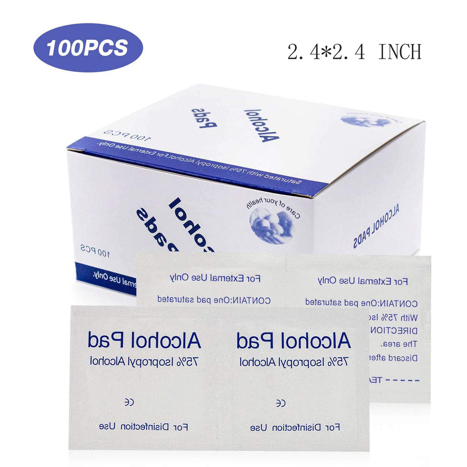 IEsafy 75% Alcohol Disinfectant Cotton Slices Pads, Sterile Alcohol Prep Pads Gauze Pads Individually Wrapped Swap Pad Wet Wipe for Outdoor Skin Cleaning Care 2.4 2.4 inch 100pcs Each 1 Pack