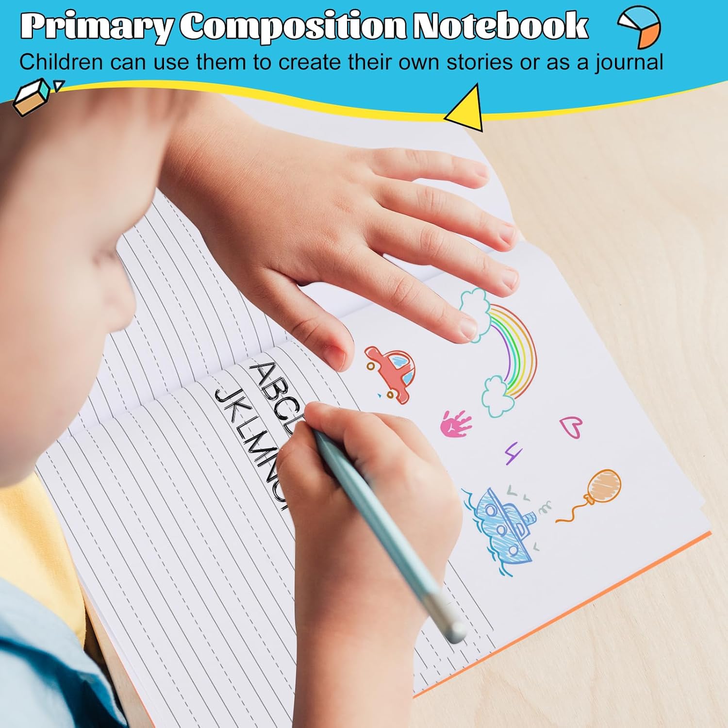 48PC Primary Composition Notebooks K-2 Kids Handwriting Drawing Story Journal 9 3/4 x 7 1/2 Primary Journal Writing Journal 60 Page Notebook for Student School Supplies