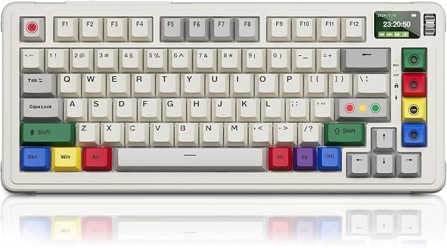 X BOYI C75Pro Retro Gaming Keyboard,75% Hot Swap Gasket-Mounted Wireless Bluetooth 5.0/2.4G Type-C Wired Custom RGB TKL Mechanical Keyboard with Screen&Knob for PC/Mac Gamer