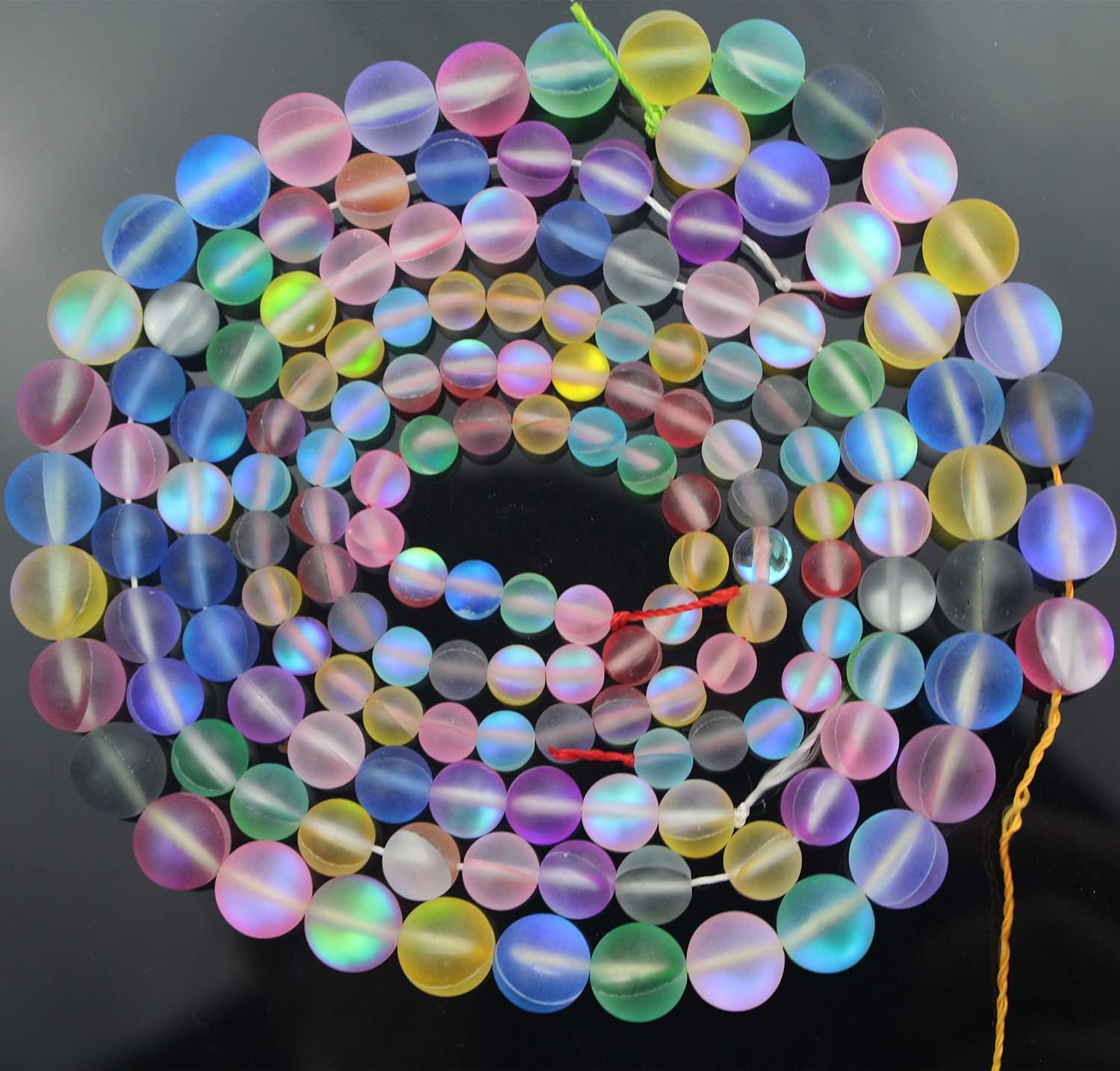 128pcs Matte Aurora Crystal Glass Beads 6mm Flash Glitter Shining Mermaid Round Loose Aura Bead Frosted Moonstone for Jewelry Making (Milticolor, 6mm)