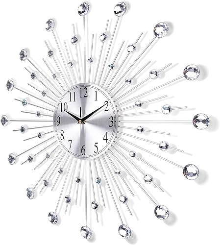 Miniatura 6 de Lafocuse Relojes de pared de metal silencioso de 23 pulgadas con cristal 3D de pavo real para decoración de sala de estar, arte moderno, reloj de