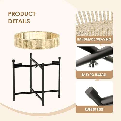 Miniatura 23 de Bamworld Mesa auxiliar de ratán para sala de estar, mesa auxiliar bohemia de 2 niveles con almacenamiento, mesa de noche moderna de mediados de Mesa