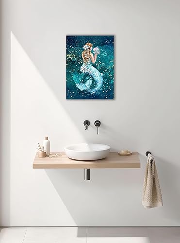 Miniatura 2 de Arte de pared de sirena para baño, imágenes de sirena, decoración de pared de baño, impresiones en lienzo pintura océano decoración de baño obra de