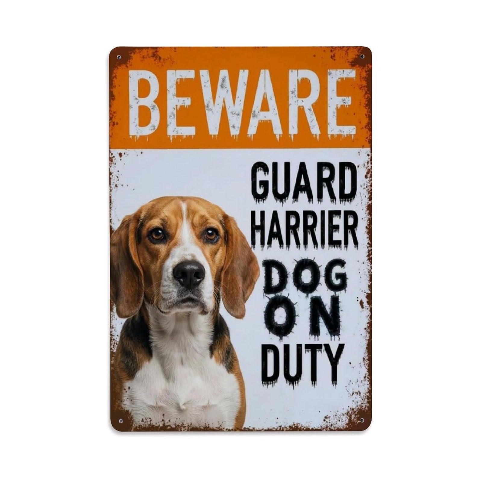 Vintage Funny Harrier Guard Beware of Dog Backyard Metal Tin Sign Plaque Wall Decor for Cafe, Club Bar, Office, Garden Metal Poster 8x12Inch