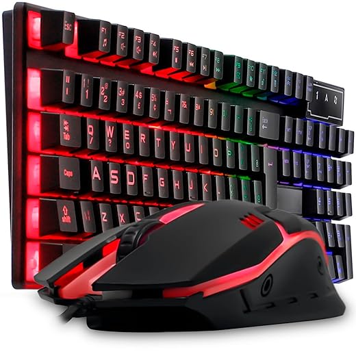 Kit Gamer Teclado Semi Mecanico Gamer Iluminado, Mouse Gamer Com Led USB 3200DPI, 7 Botões