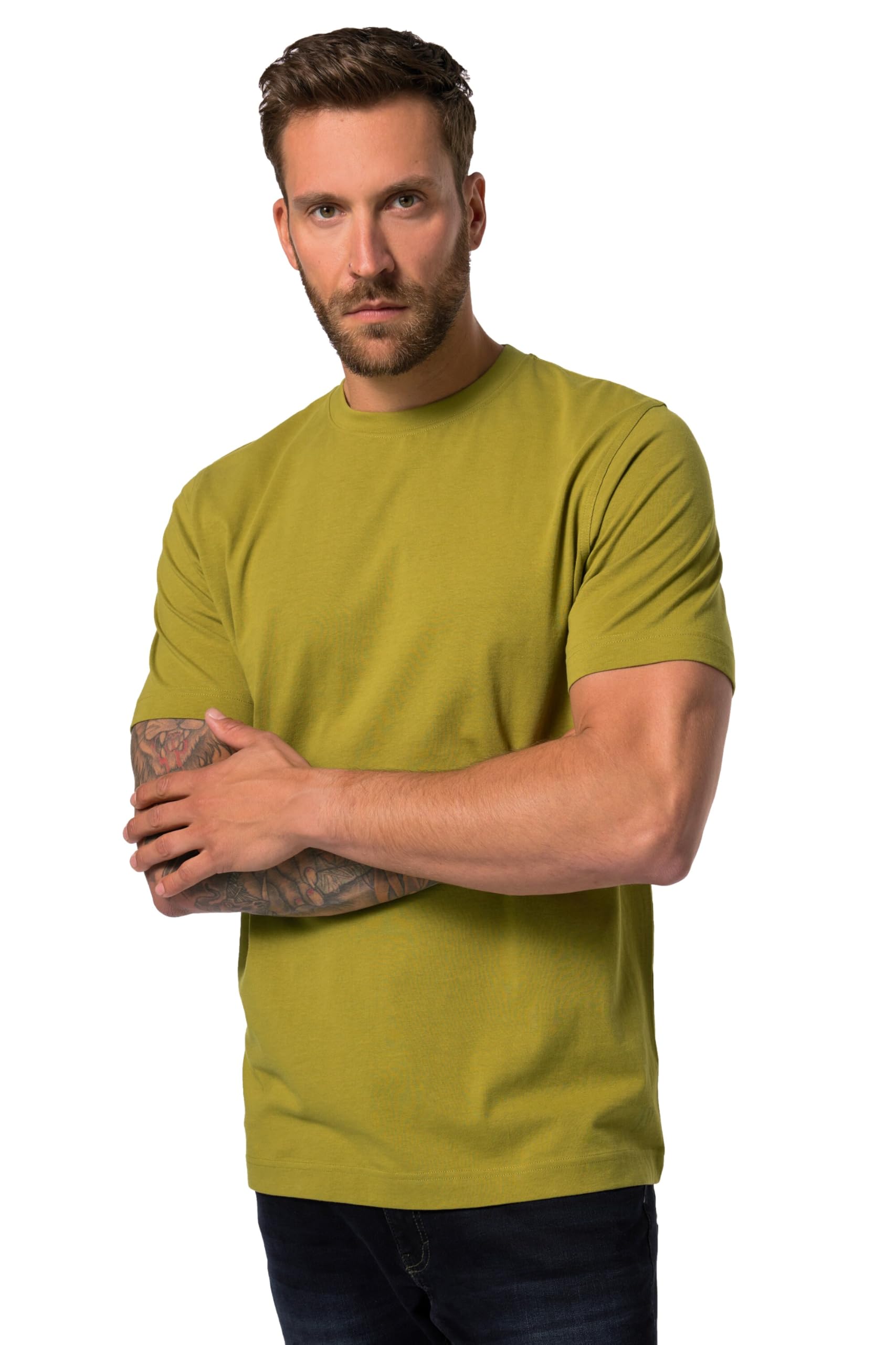 JP 1880 Men's Large Sizes Plus Sizes Menswear L-8XL Basic Crew Neck Combed Cotton up to 8XL 702558, Forest Moss, 8XL