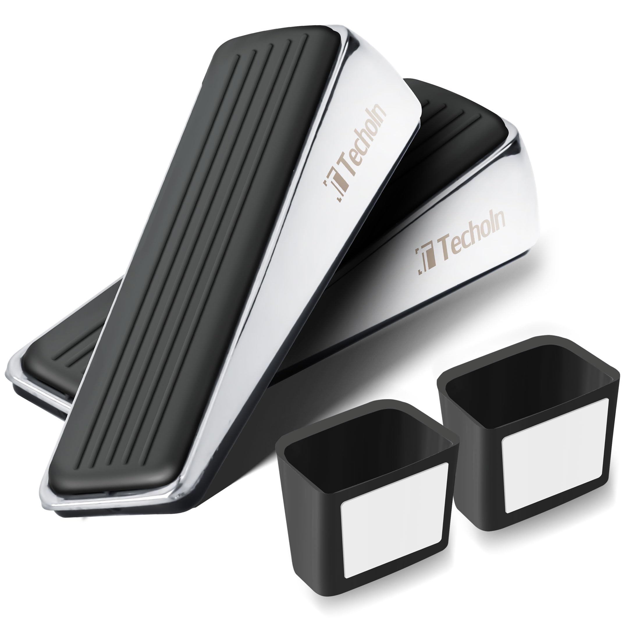Techoln Door Stoppers for Bottom of Door, Metal and Rubber Door Stop, Doorstops for Inside Door, Door Wedge Holder Blocker for All Floor Surfaces, Easy Storage Wall Security (Black Silver) - Black Silver
