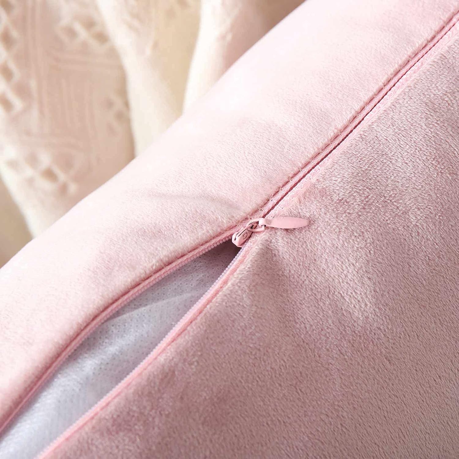 WACOMECO Velvet Throw Pillow Covers - Pack of 2 Soft Decorative Cushion Covers Cases with Gold Leather for Sofa Bedroom Livingroom Car, 16 x 16 in, Blush Pink and White - Image 5