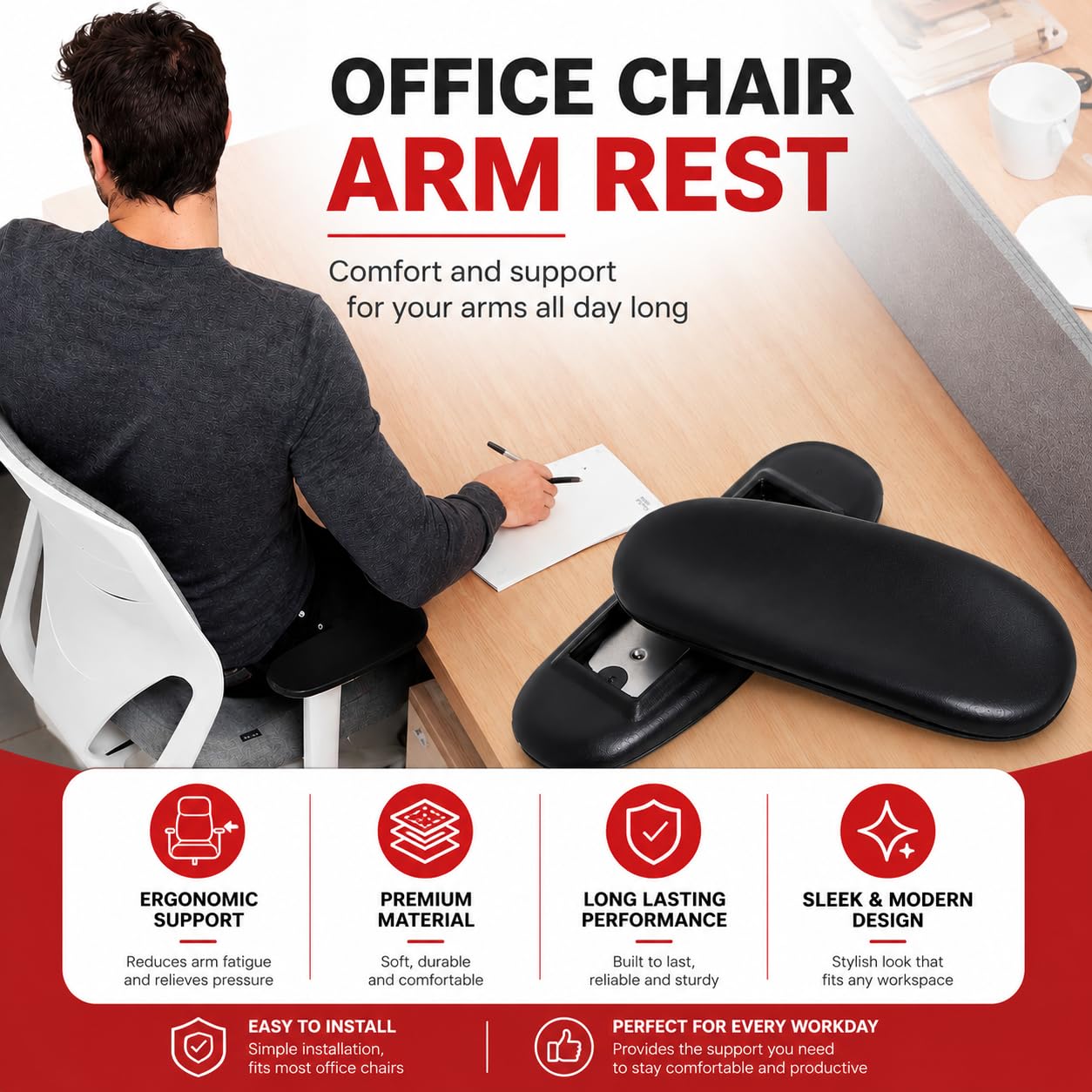 armlehne für Bürostuhl, passend für alle Arten von Armlehnen mit Befestigungslochmustern, Schrauben-Set, Schreibtisch-Armlehnenbezug