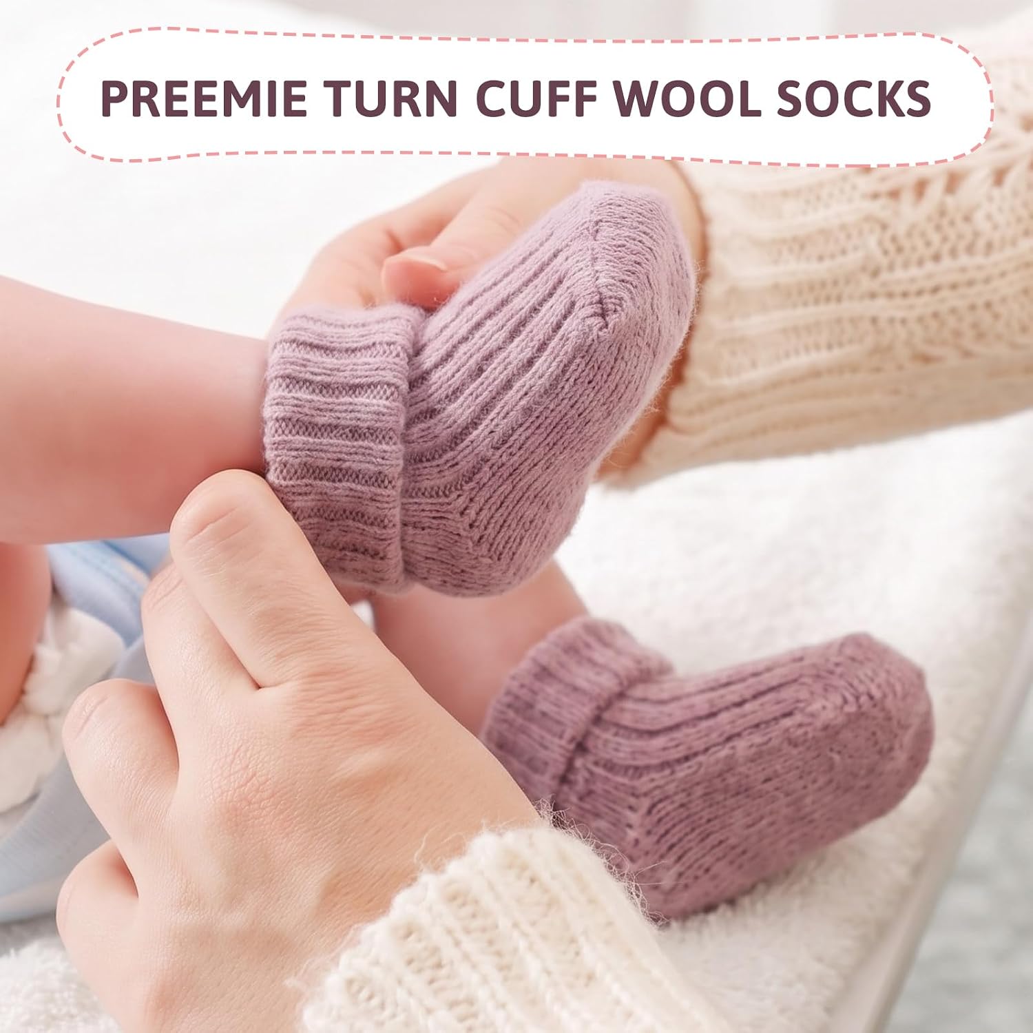 JenPen 6 Pairs Wool Preemie Socks Premature Turn Cuff Wool Socks