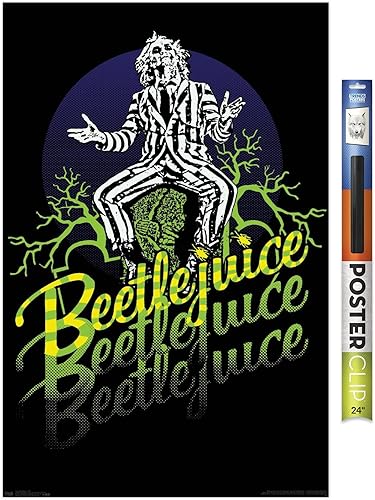 Trends International Beetlejuice - Póster de pared de neón amarillo y verde, 34 pulgadas de largo x 22.4 W, paquete de póster y clip