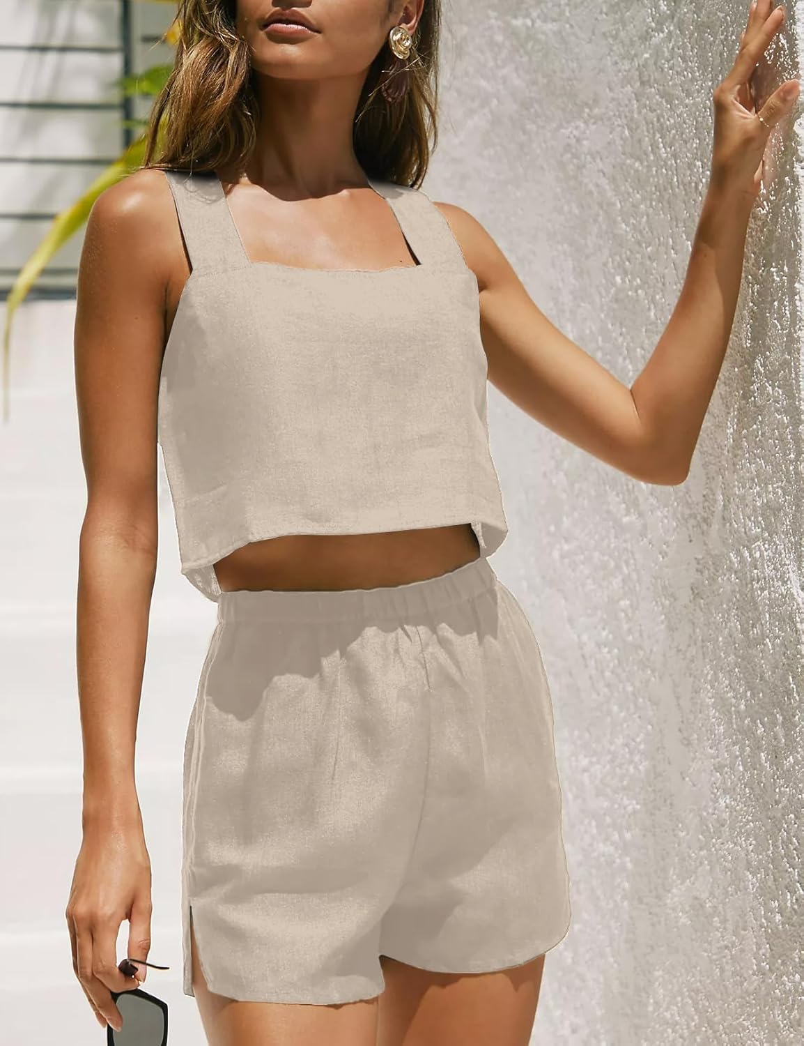 IDEALSANXUN Womens Linen Crop Tank Tops Summer Cute Sleeveless Square Neck Loose Fit Shirts Blouses - Image 2