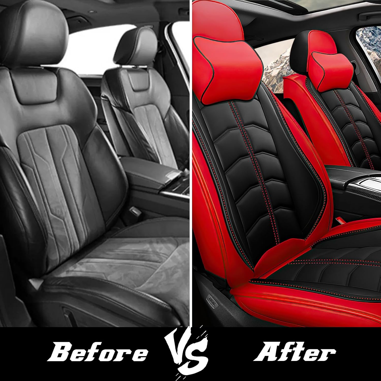 Car Seat Cover 5 Seats for Chevy Camaro 2000-2024, Premium Nappa Leather Sport Seat Cover, Waterproof and Durable, Airbag Compatible with Car Seat Protectors (5 Seats Luxury,Black Red)