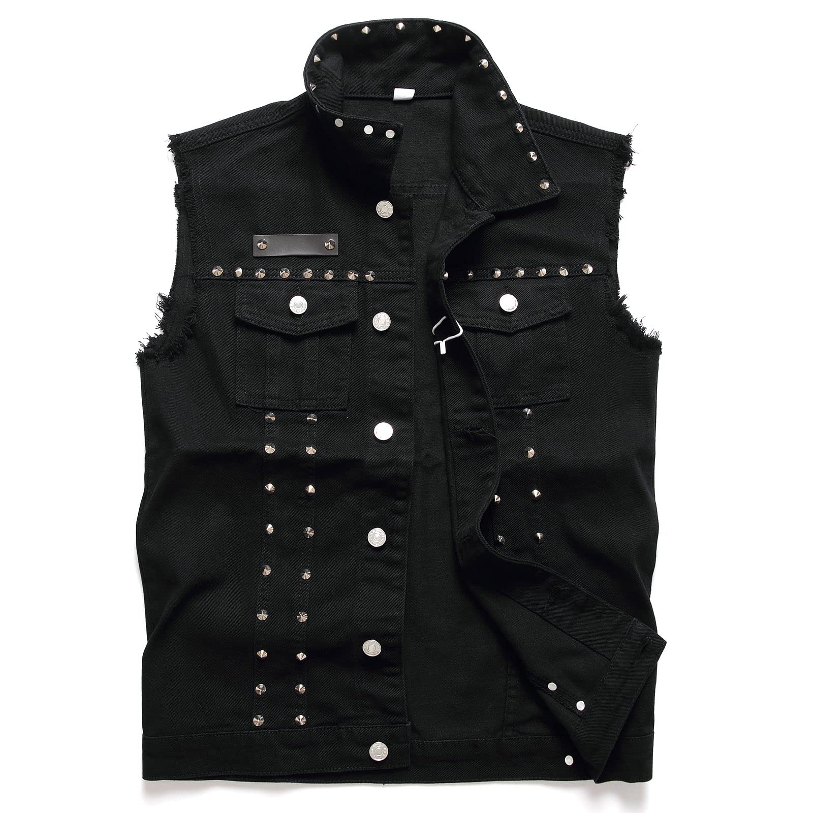 Denim Vest Men Lapel Sleeveless Slim Fit Retro Ripped Casual Jean Vest for Men's-picture-15