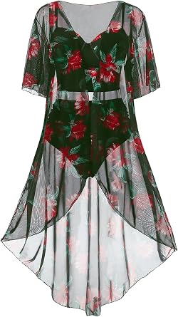 ROSE GAL Rosegal Plus Size Women 3 Piece Tankini Swimsuit Floral Print Underwire Push Up High Waisted Ruched Bathing Suit