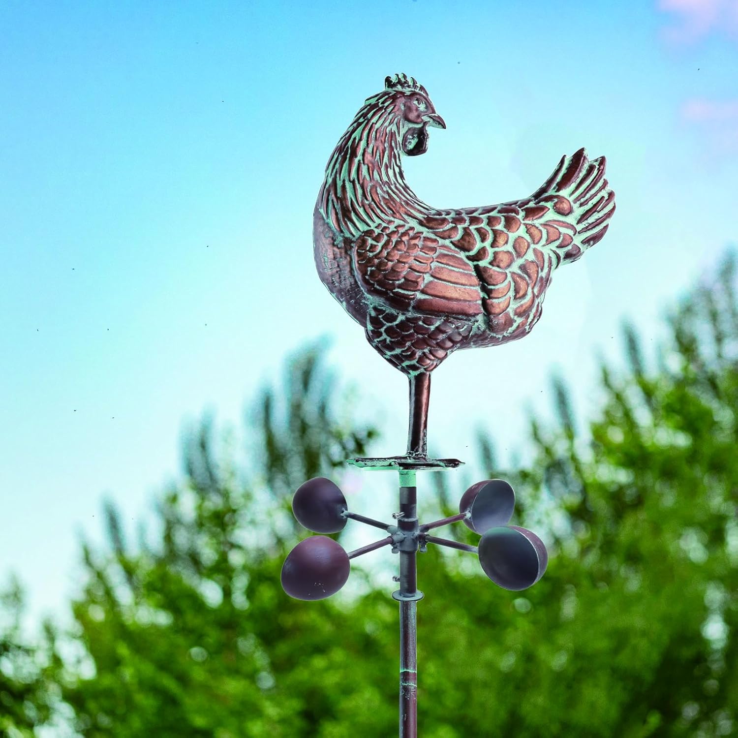 79" Metal Hen Yard Art, 3D Large Kinetic Antique Chicken Wind Sculpture Decorations, Metal Chicken Sculptures & Statues, Garden Chicken Wind Spinner, Outdoor Garden Decor for Patio,Lawn,Farm