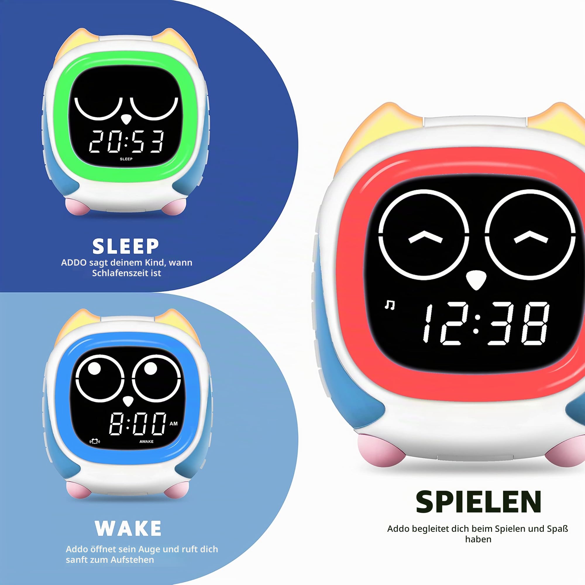 iTOMA Addo Kinder Wecker, Sonnenaufgang/Sonnenuntergang Simulation Nachttischlampe, wachsen Kinderuhr Trainer, weiße Geräusch Schlaf Geräusche Wake Up Clock Eule CKS912-2