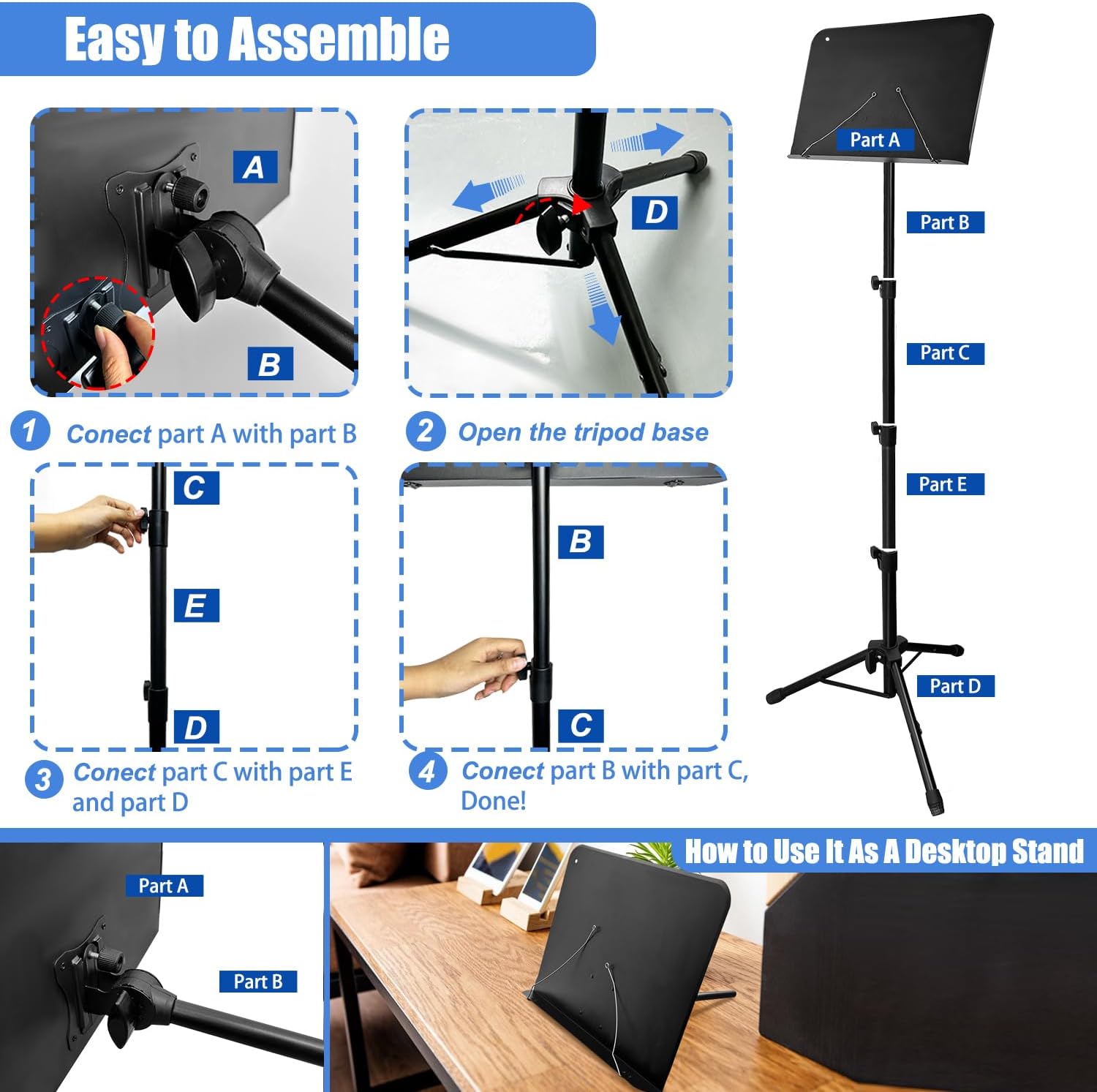 70" Sheet Music Stand with Light and Phone Holder, Music Stand for Sheet Music High Stability, Height Adjustable Portable Music Sheet Stand with Carrying Bag(33-70inch,Plate without hole)