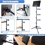 70" Support de partition avec support de lumière et de téléphone, Support de musique pour partition haute stabilité, réglable en hauteur Support de feuille de musique portable avec sac de transport(33-70inch,Plaque sans trou)