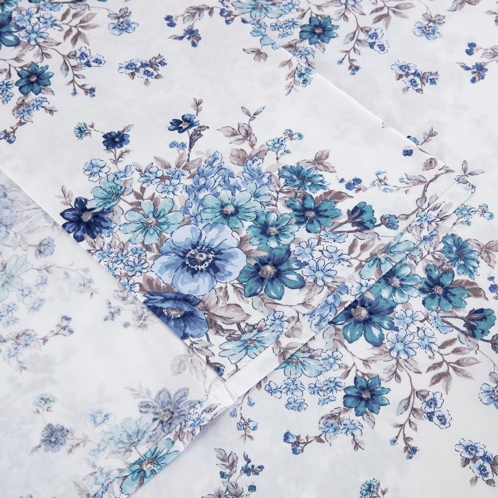 DAUAOTO Twin XL Cotton Sheets Set Printed Bedding Sets, Up to 14" Deep Mattress, Floral Pattern Bedlinen for Twin Extra Long Bed, French Blue - Image 4