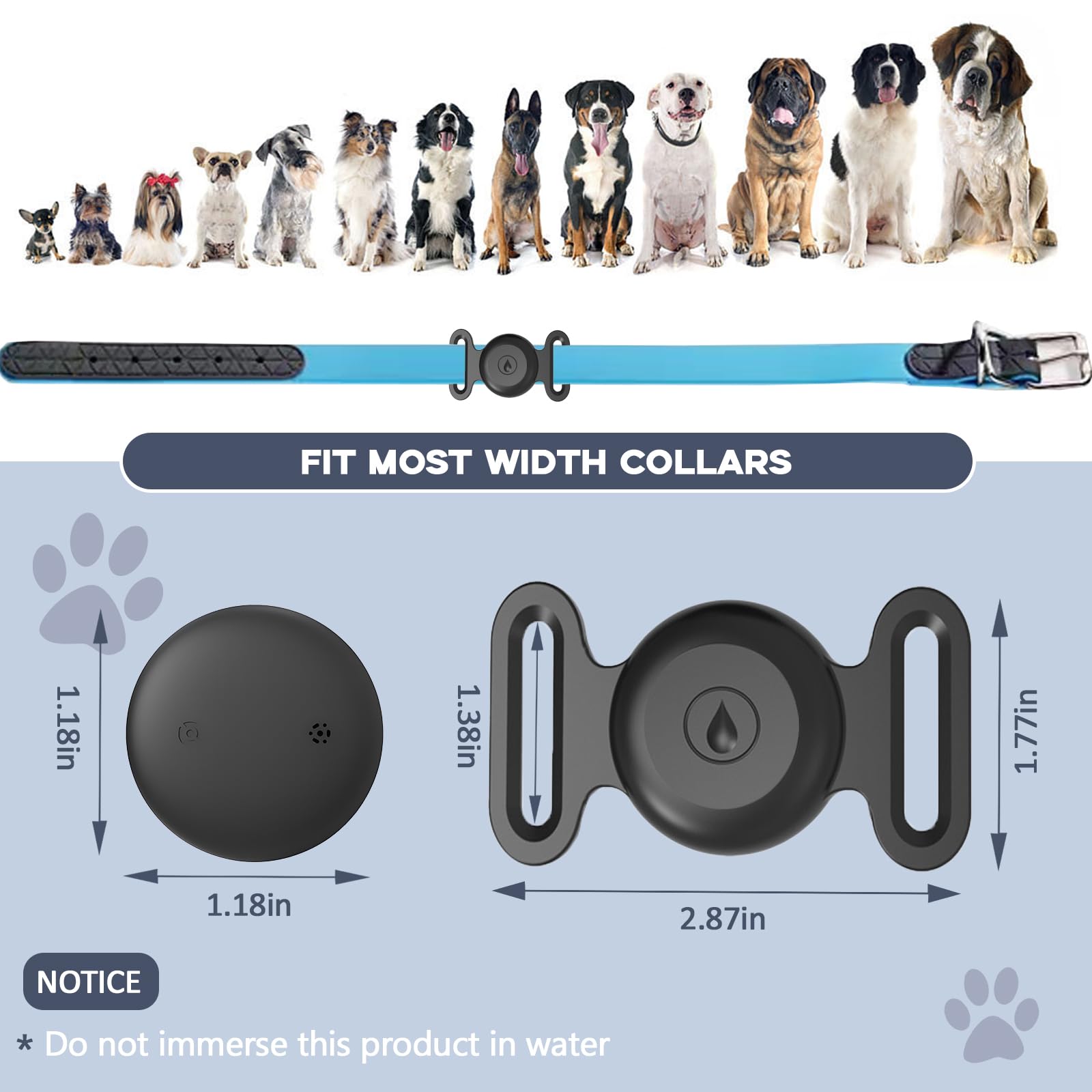 GPS Tracker for Dogs, Mini GPS Cat Tracker, IPX8 Waterproof GPS Trackers for Cats with Holder, No Monthly Fee, Work with Apple Find My(iOS Only), Smart Trackers for Dogs-Black-2 - image 5