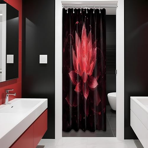 Miniatura 18 de Cortina de ducha negra y dorada con flores de loto amarillo dorado para juegos de decoración de baño, tela impermeable con ganchos, 70 x 72 pulgadas