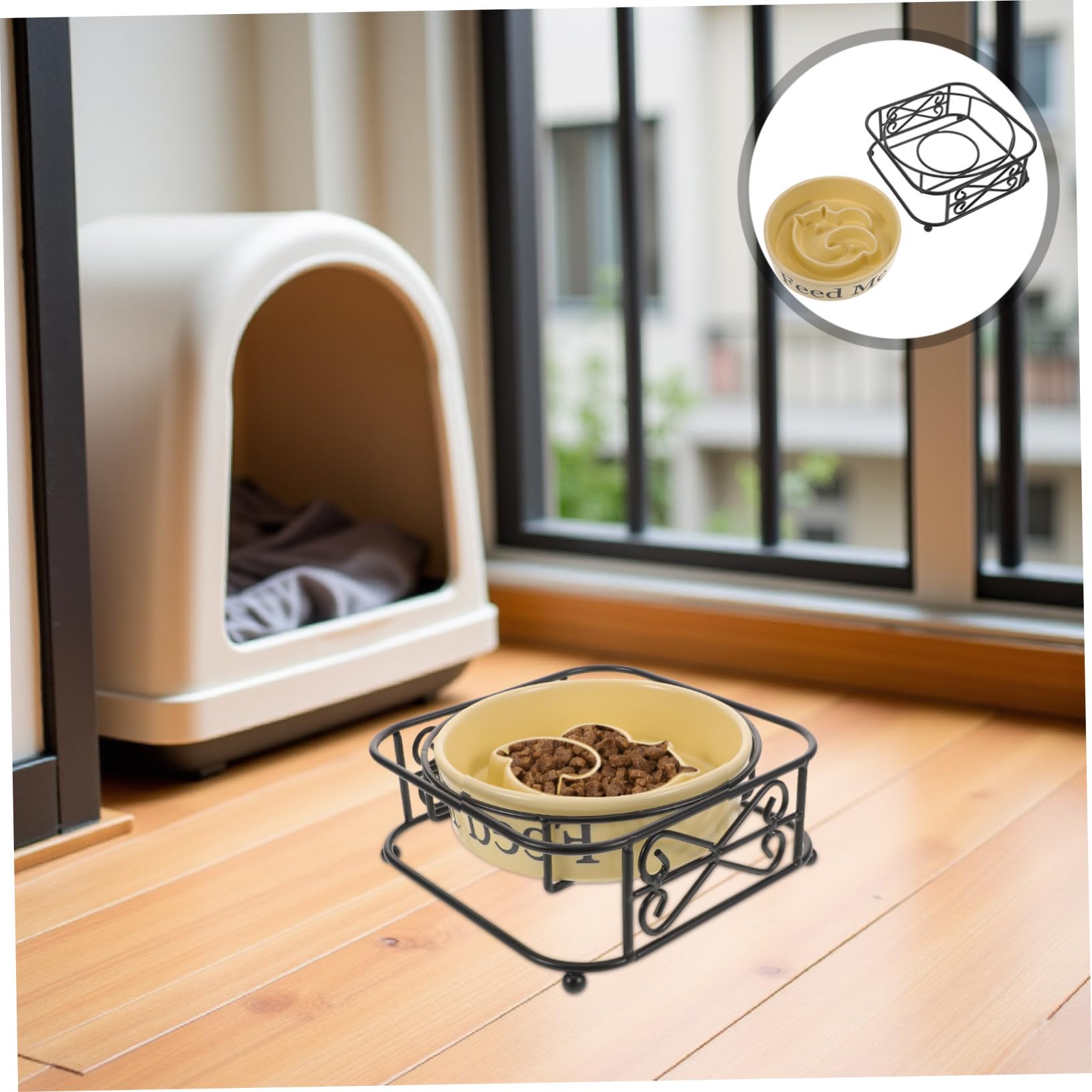 Gamelle Lente en Céramique pour Chien et Chat Anti-glouton | Bol Surélevé avec Support en Fer, Design Stable Non Basculant, Usage Quotidien pour Repas Secs ou Humides